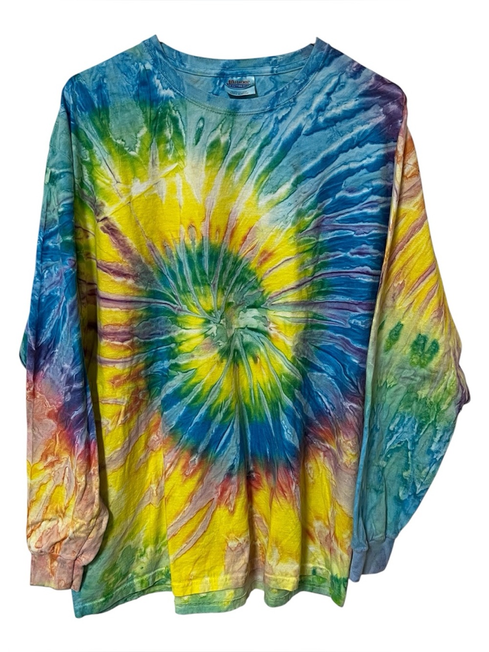 Hanes Mens XL Tie Dye Rainbow Spiral Saturn Long Sleeve T Shirt Hippie